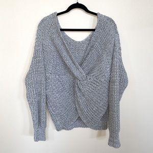 Gray knit twist-back sweater
